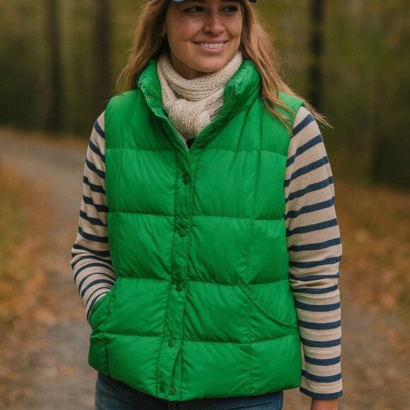 Lands End Down Puffer Vest Women’s L Snap Front Goose Down Feather Fill Preppy - Picture 1 of 8